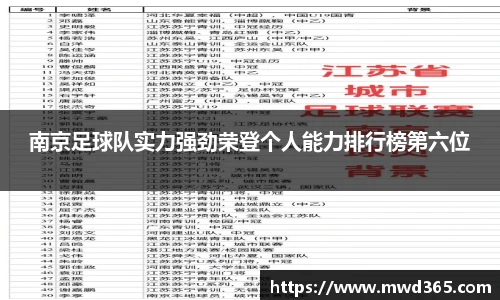 南京足球队实力强劲荣登个人能力排行榜第六位